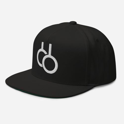 Black Ring Snapback with white rings logo, left front view