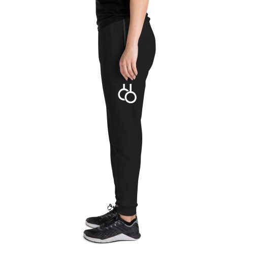 Black Everywhere Fit Joggers, left-side view showing the white rings logo